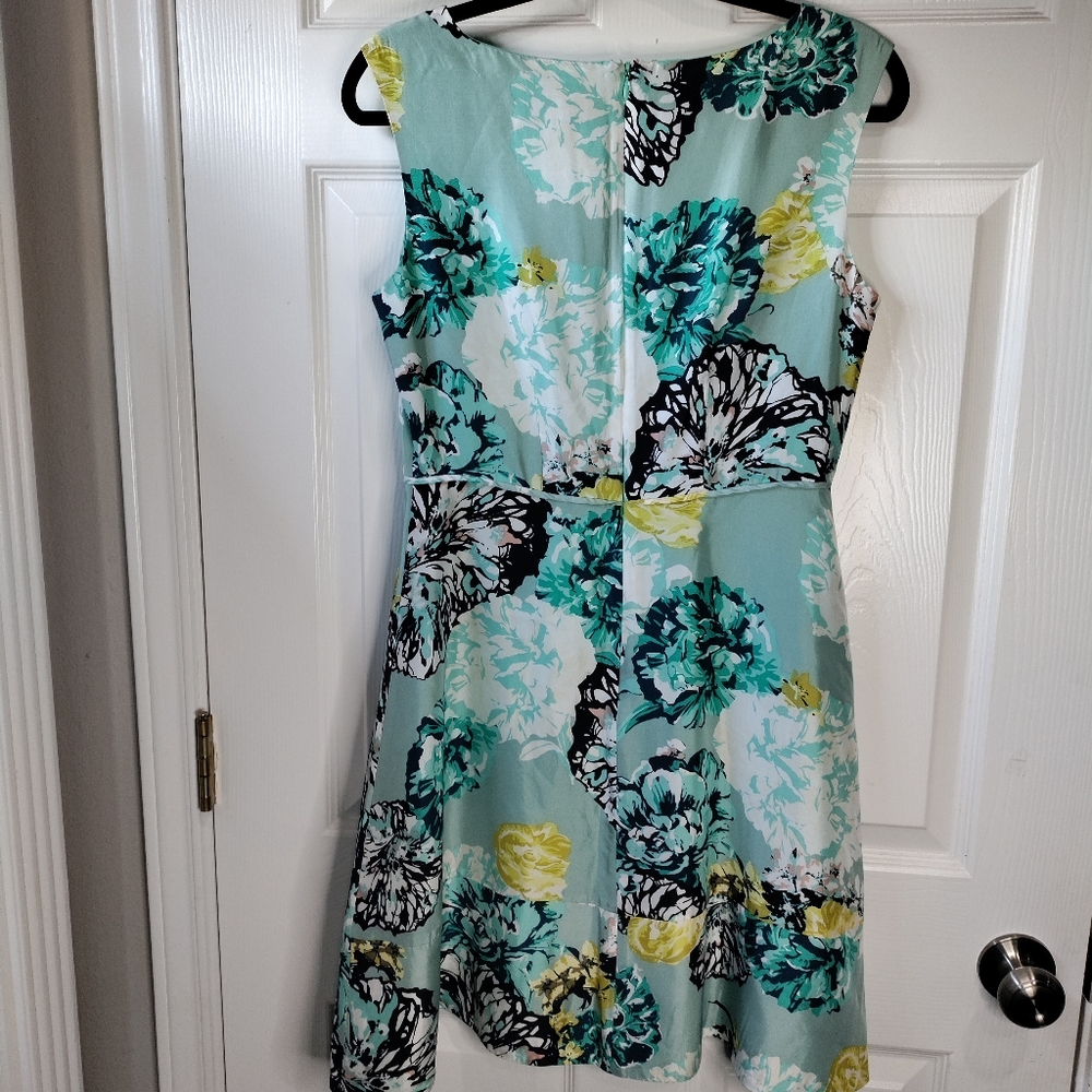 J. Crew teal floral 100% silk dress women's size 6 - Picture 3 of 8